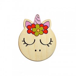 Wooden Pendant Unicorn Head 67x84mm