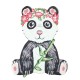 Wooden Pendant Panda Bear w/ Flowers 52x68mm