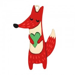 Wooden Pendant Fox with Heart 39x60mm