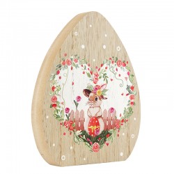 Wooden Deco Egg w/ Bunny Heart & Flowers 160x134mm
