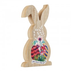 Wooden Deco Bunny “Hello Easter” w/ Eggs 200x120mm