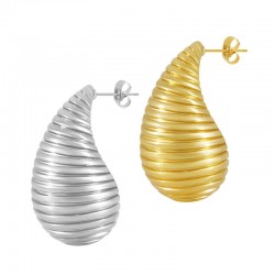 Brass Earring Teardrop with Stripes 15x28mm