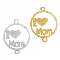 Stainless Steel 304 Connector Round “Mom” w/ Heart 16mm