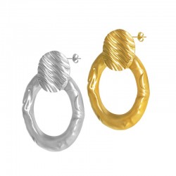 Boucles d'Oreilles Cercles Martelées 43x60mm en Acier Inoxydable 304