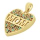 Zircon Brass Charm Heart "MOM" 17x18mm