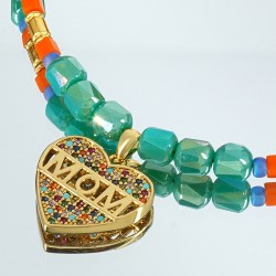 Charm cœur en Laiton avec Zircon « MOM » 17 x 18 mm