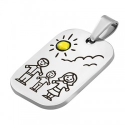 Pendentif Étiquette avec Famille & Émail16.5x25mm/1.5mm en Acier Inoxydable 304
