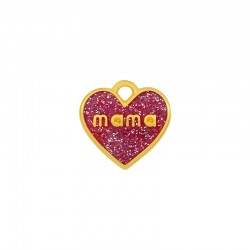Zamak Charm Heart "mama" w/ Enamel 18mm