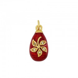 Breloque en Laiton Émaillé en Forme D'Œuf et de Fleur avec Zircon 12 x 17 mm