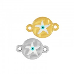 Zamak Connector Round w/ Starfish Evil Eye & Enamel 12mm