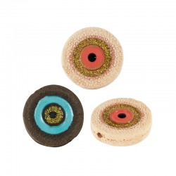 Passante di Ceramica Rotondo con Occhio Portafortuna Smaltato 22mm (Ø 2mm)
