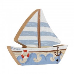 Wooden Deco Boat "Ευτυχία" w/ Anchor & Life Vest 120x100mm