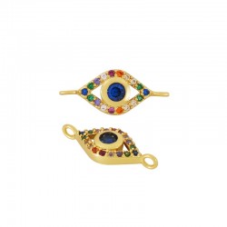 Brass Connector Evil Eye w/ Zircon 11x7mm