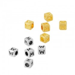 Zamak Bead Cube w/ Letter “M W” 4mm (Ø2.2mm)