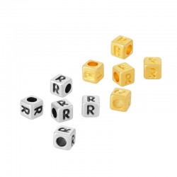 Zamak Bead Cube with Letter “R” 4mm Ø2.2mm