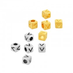 Zamak Bead Cube w/ Letter “V” 4mm (Ø2.2mm)