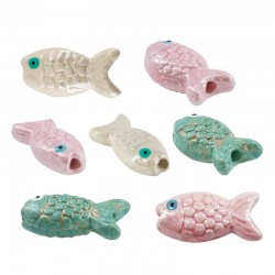 Ceramic Slider FIsh w/ Evil Eye & Enamel 26x12mm (Ø2mm)