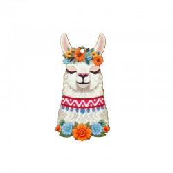 Wooden Pendant Lama Head w/ Flowers 70x36mm