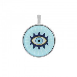 Plexi Acrylic Pendant Round with Evil Eye & Zamak Setting 33mm