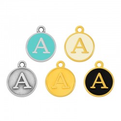Enameled Zamak Charm Round Letter A 14mm