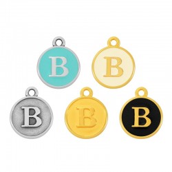  Bréloque Ronde avec Lettre "B" Emaillée 14mm