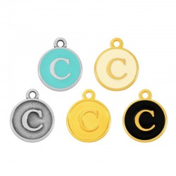  Bréloque Ronde avec Lettre "C" Emaillée 14mm