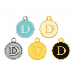  Bréloque Ronde avec Lettre "D" Emaillée 14mm