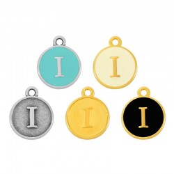  Bréloque Ronde avec Lettre "I" Emaillée 14mm
