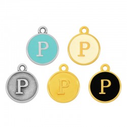  Bréloque Ronde avec Lettre "P" Emaillée 14mm