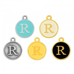  Bréloque Ronde avec Lettre "R" Emaillée 14mm
