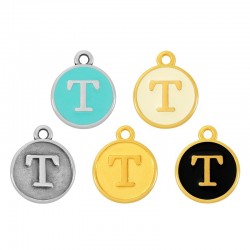  Bréloque Ronde avec Lettre "T" Emaillée 14mm