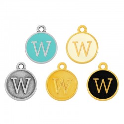  Bréloque Ronde avec Lettre "W" Emaillée 14mm