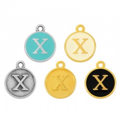  Bréloque Ronde avec Lettre "X" Emaillée 14mm