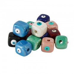 Passante in Ceramica Smaltata Cubo con Occhio Portafortuna 10mm (Ø 2.7mm)