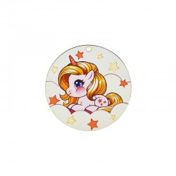 Wooden Pendant Round w/ Little Baby Unicorn 55mm