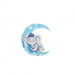 Wooden Pendant Moon Elephant 55x60mm