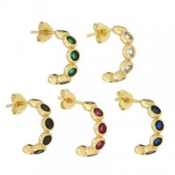 Brass Earring Hoop Round w/ Zircon 15x21mm