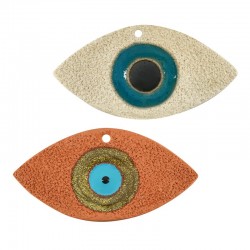 Ciondolo in Ceramica Grezza Occhio Portafortuna Smaltato 96x48mm