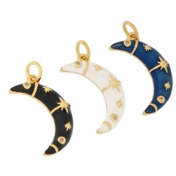 Brass Charm Moon with Enamel & Zircon 28x12mm
