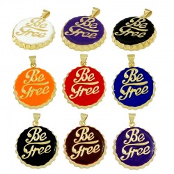 Enameled Brass Charm Round "Be Free" 25mm