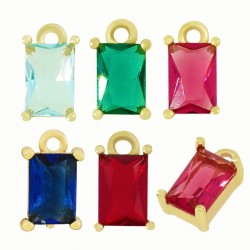 Brass Charm Rectangle w/ Crystal 5x8mm