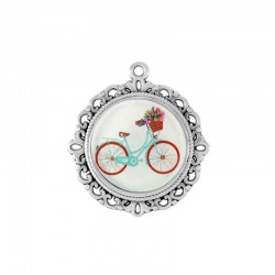Plexi Acrylic Pendant Round with Bike & Zamak Setting 40mm