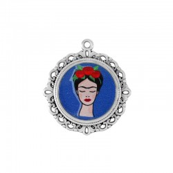 Plexi Acrylic Pendant with Frida Kahlo & Zamak Setting 40mm