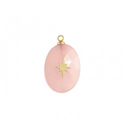 Ciondolo Ovale in Quarzo Rosa con Stella in Acciaio Inossidabile 304 13X21 mm