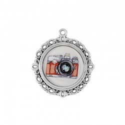 Plexi Acrylic Pendant Round with Camera & Zamak Setting 40mm