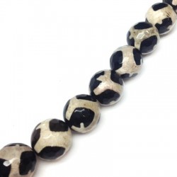 Perle sémi-précieuse facettée en Agate de Thibet 12mm (~33pcs/fil)
