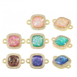 Brass Connector Square w/ Zircon & Opal Stone 12mm