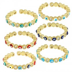 Brass Ring Evil Eye w/ Zircon & Enamel 2.8x21mm