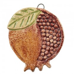 Enameled Ceramic Pendant Pomegranate with Leaf ~51x61mm