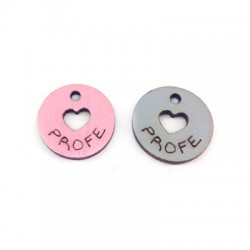 Charm di Legno Rotondo con Scritta "PROFE" 17mm